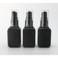 Empty matte black 30ml square cosmetic glass lotion bottles with lotion pump